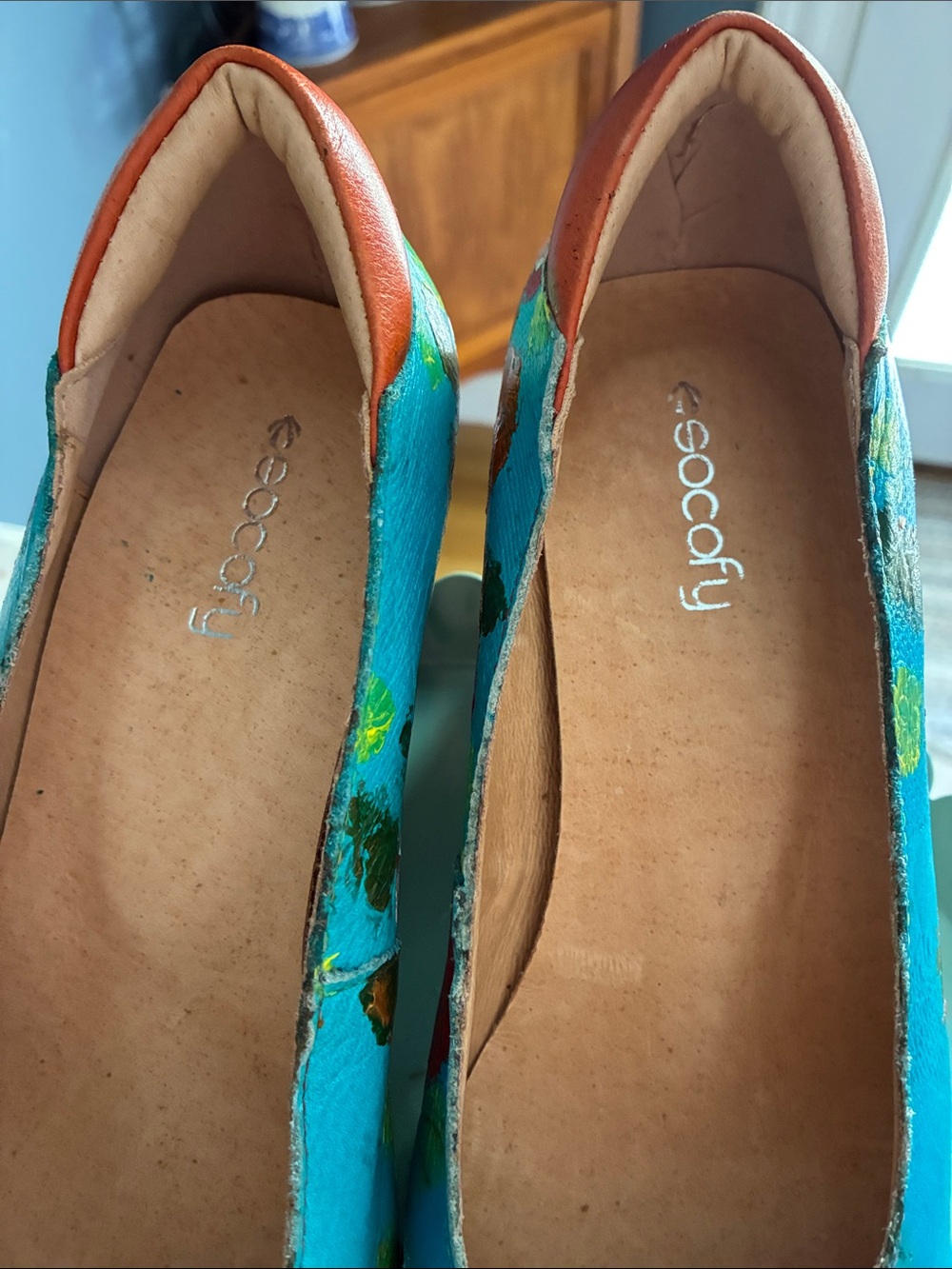 Socofy Turquoise Multi Butterfly Accent Women's Flats Size 39. - Picture 8 of 11